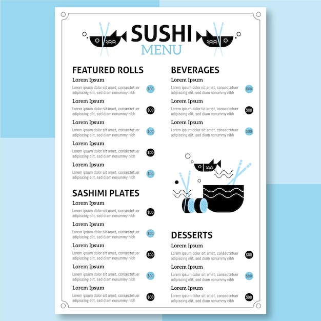 Bezpłatny wektor cyfrowy szablon menu restauracji sushi