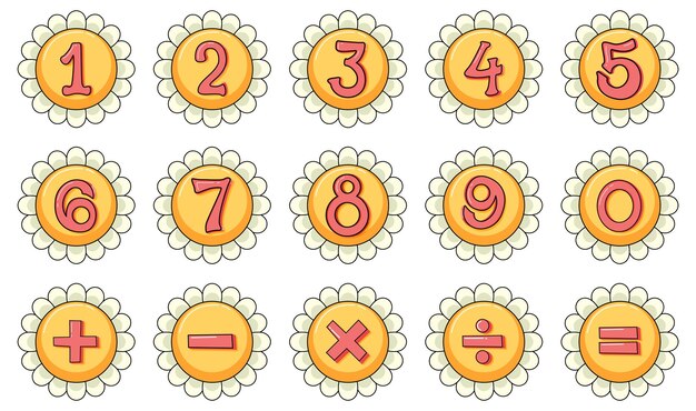 Cyfry od 0 do 9 z symbolami matematycznymi