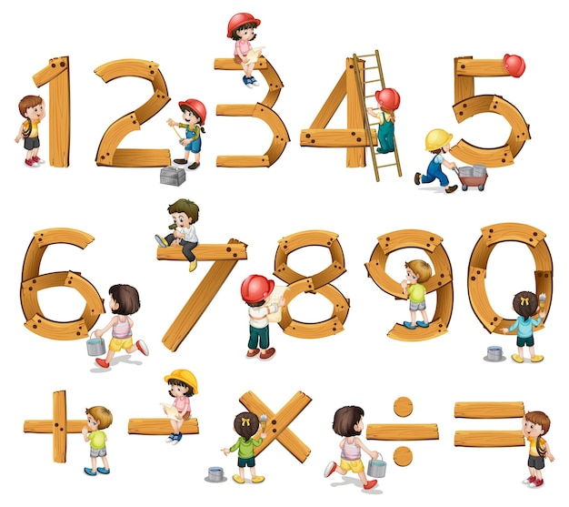 Cyfry od 0 do 9 z symbolami matematycznymi