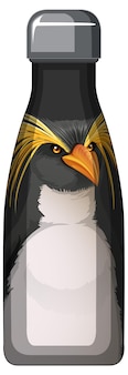 Czarna butelka termosu ze wzorem pingwina