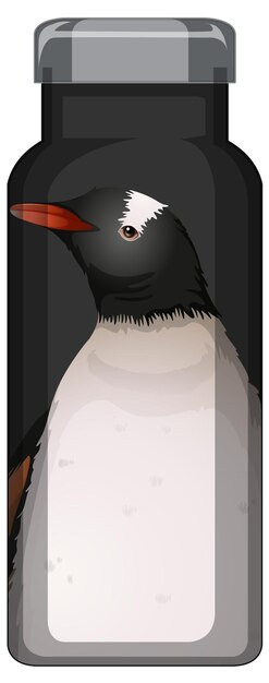 Czarna butelka termosu ze wzorem pingwina