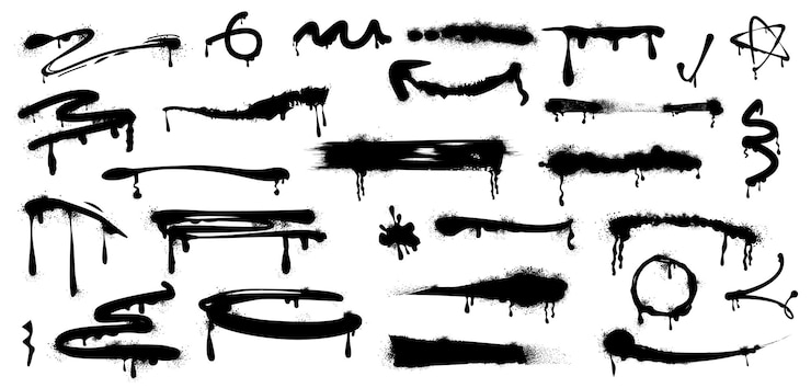 Bezpłatny plik Wektor czarna farba w sprayu kapi abstrakcyjne linie plamy atramentu strzały atramentowe plamy z teksturą graffiti grunge