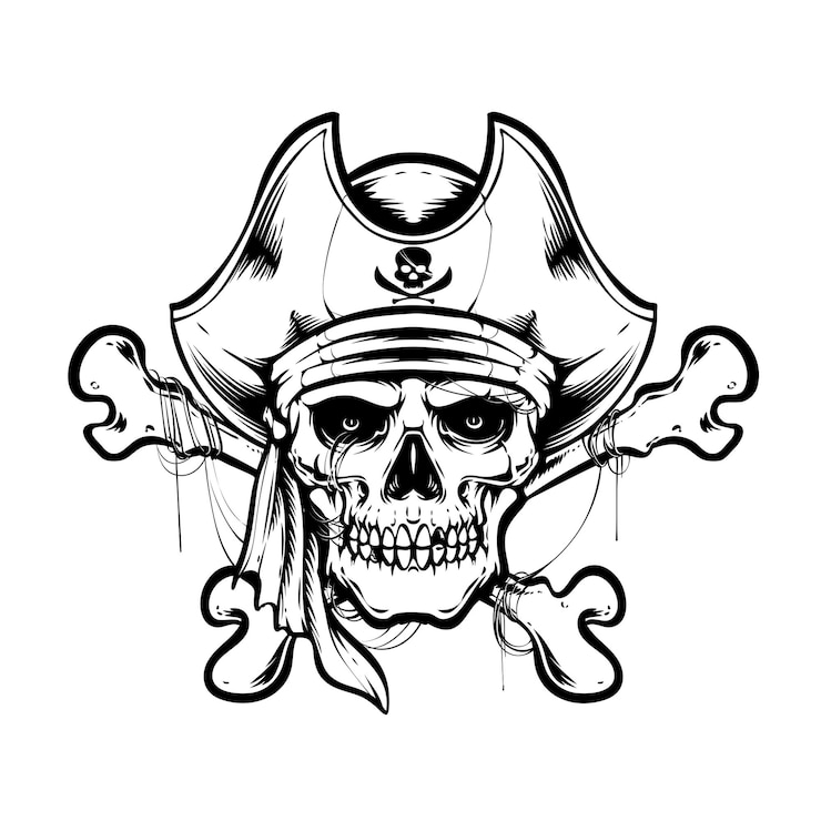 Bezpłatny plik Wektor czarno-biała czaszka piratów ilustracja wektorowa