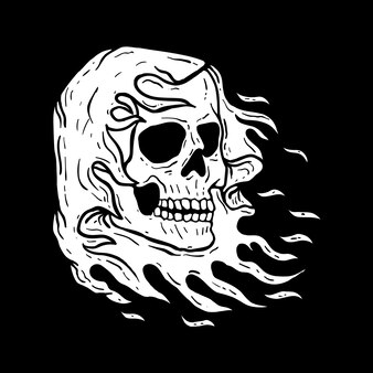 Czarno-biała czaszka z ręcznie rysowaną ilustracją wektorowąfajne dla projektu koszulitattoo