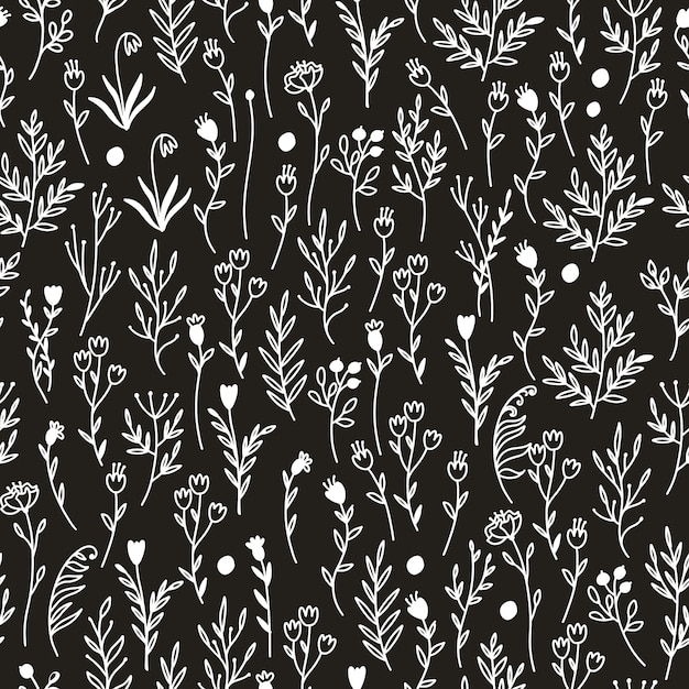 Bezpłatny wektor czarno-biały wzór z kwiatami