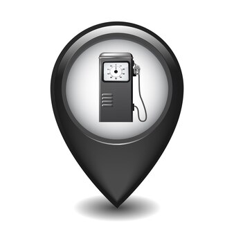 Czarny błyszczący styl mapa wskaźnik z ikoną stacji benzynowej. koncepcja biznesowo-usługowa znaku stacji benzynowej, stacji benzynowej, stacji benzynowej lub stacji benzynowej