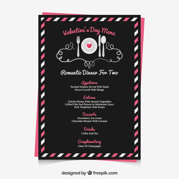 Bezpłatny wektor czarny wzór menu valentine