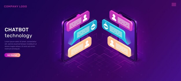 Czat bot lub czat mobilny, koncepcja izometryczna
