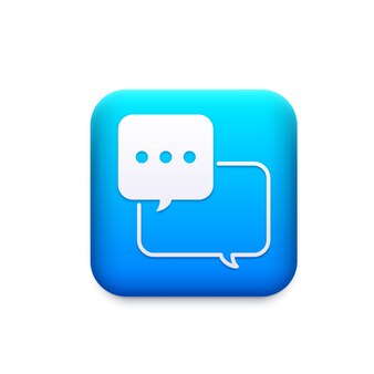 Czat posłaniec wektor ikona z niebieski dymki lub balony i pola rozmów. aplikacja mobilna lub internetowa izolowany przycisk 3d elementu usługi aplikacji komunikacyjnej lub widżetu gui