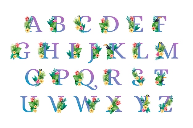 Bezpłatny wektor czcionki alfabetu wielkie litery z kwiatami