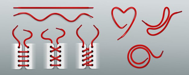 Czerwone sznurówki, sznurowane sznurowadła w tenisówkach na różne sposoby