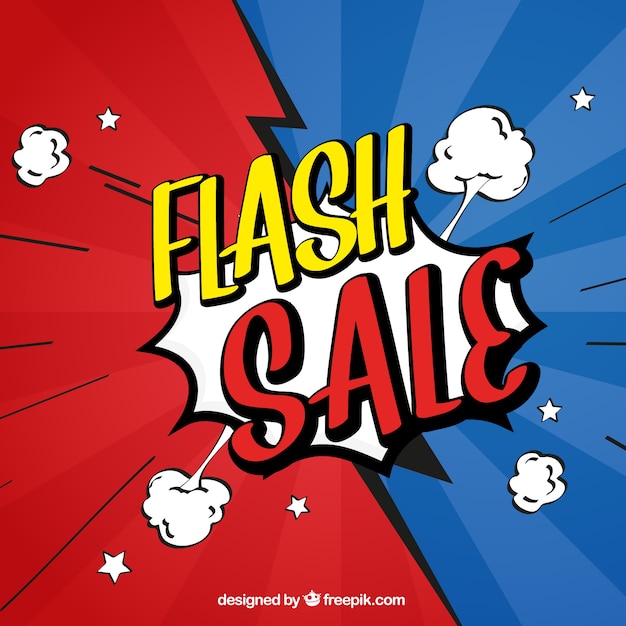 Czerwony i niebieski projekt sprzedaży flash w stylu komiksu