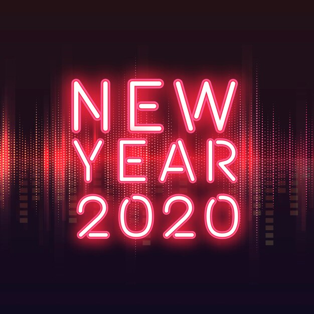 Czerwony nowy rok 2020 neonowy znaka wektor
