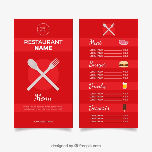 Bezpłatny wektor czerwony szablon menu