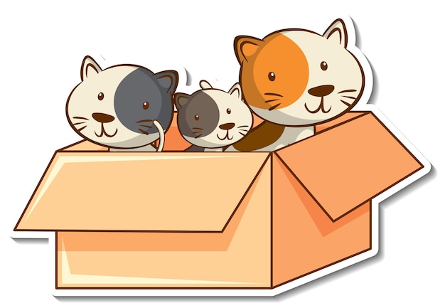 Bezpłatny wektor członkowie rodziny kotów w pudełku naklejki