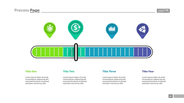 Bezpłatny wektor cztery wskaźniki skalują metaforę szablon wykresu procesu do prezentacji.