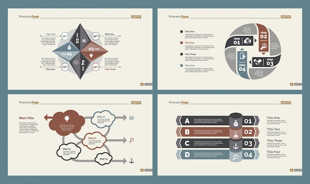 Bezpłatny wektor cztery wykresy biznesowe zestaw slajdów szablony