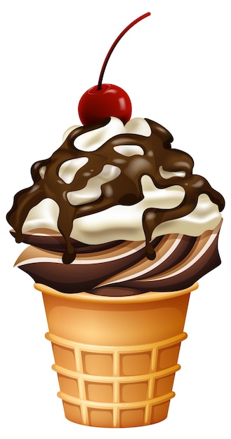 Bezpłatny wektor decadent chocolate swirl ice cream cone