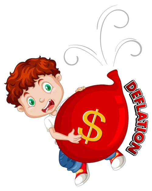 Bezpłatny wektor deflacja z chłopcem i czerwonym balonem