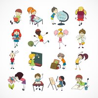 Dekoracyjne nauki czytania śpiewu i gry w szkole piłki nożnej dzieci z plecak doodle szkic ilustracji wektorowych