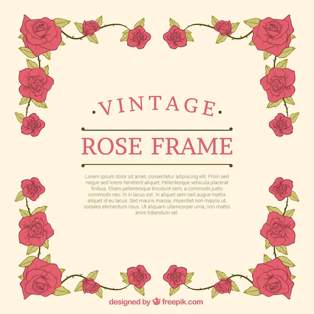Bezpłatny wektor dekoracyjne retro ramka z ręcznie rysowane róż