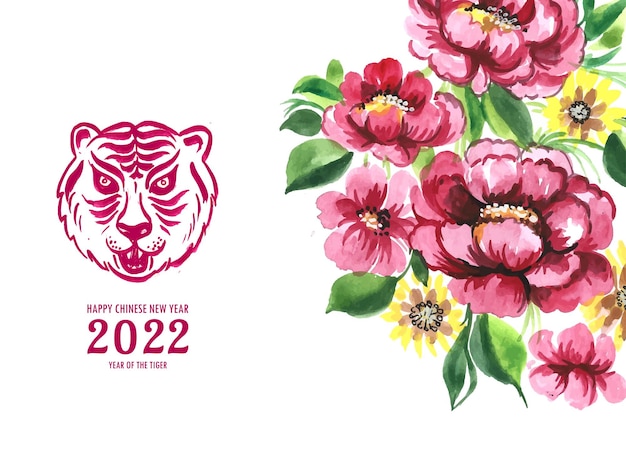 Dekoracyjny kwiatowy projekt karty z pozdrowieniami chińskiego nowego roku 2022