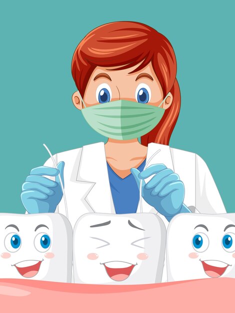 Dentysta poleruje zęby nicią dentystyczną
