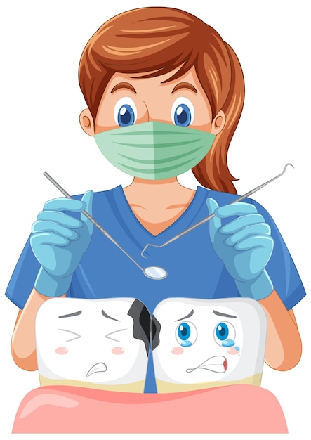 Dentysta trzymający instrumenty i badający próchnicę zębów na białym b