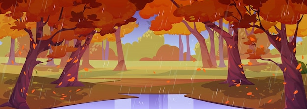 Bezpłatny wektor deszcz w jesiennym lesie natura krajobraz jesień park