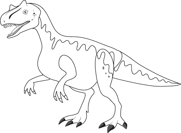 Dinozaur allozaur doodle zarys na białym tle