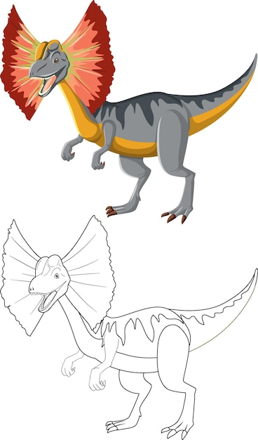 Bezpłatny wektor dinozaur dilofozaur z konturem doodle na białym backgrou