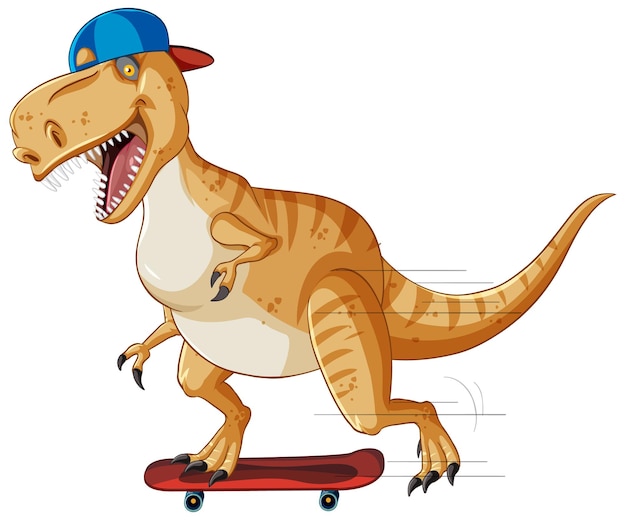 Bezpłatny wektor dinozaur tyrannosaurus rex na deskorolce w stylu kreskówki