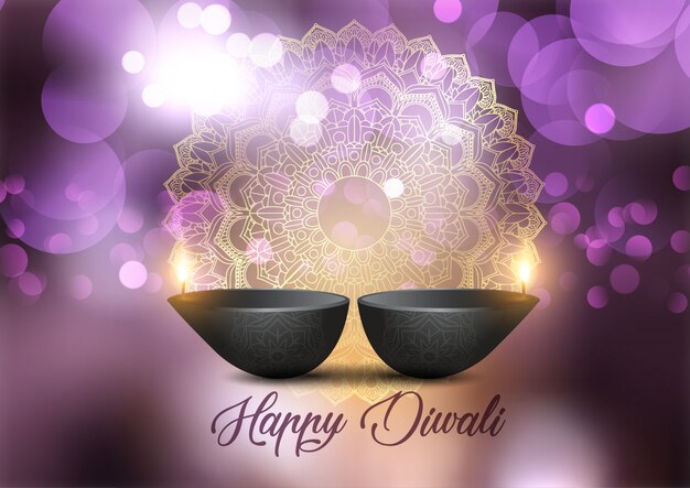 Diwali tło z lampami i bokeh świateł projektem