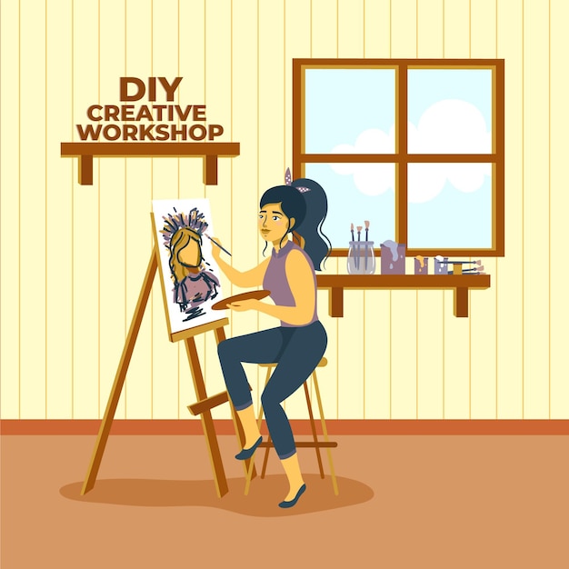 Bezpłatny wektor diy kreatywny warsztat kobieta malarstwo