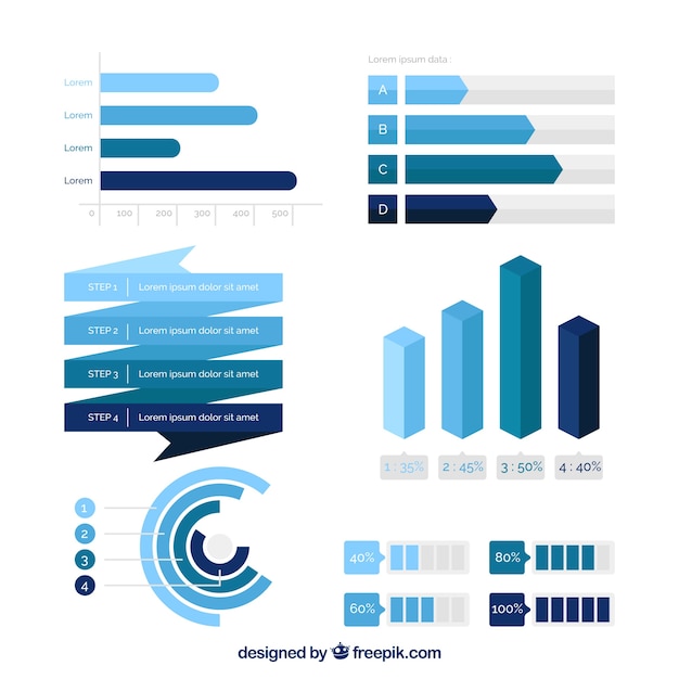 Bezpłatny wektor dobór elementów infographic w niebieskich kolorach