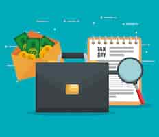 Bezpłatny wektor dokument podatku służbowego z teczką i rachunkami