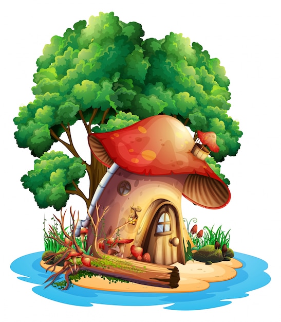 Bezpłatny wektor dom grzybowy na wyspie