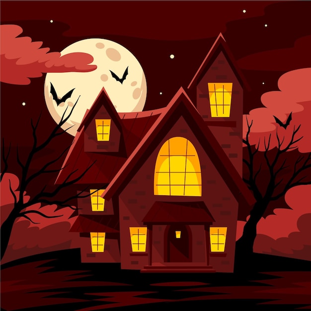 Bezpłatny wektor dom halloween w stylu kreskówek