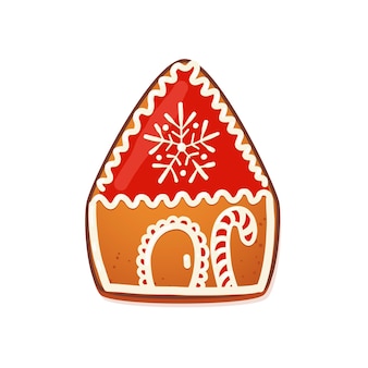 Domek z piernika. słodkie świąteczne tradycyjne ciasteczka z białym lukrem dekoracji. ilustracja wektorowa.