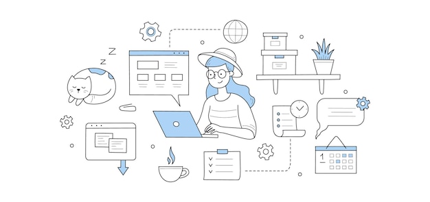 Domowe biuro freelancer doodle koncepcja freelancer