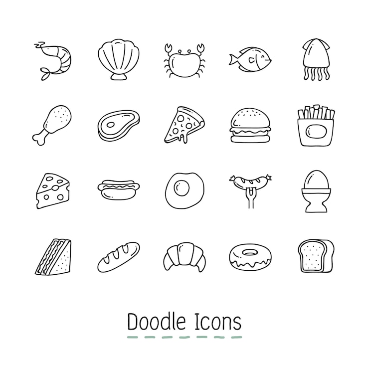 Doodle Ikony Żywności.