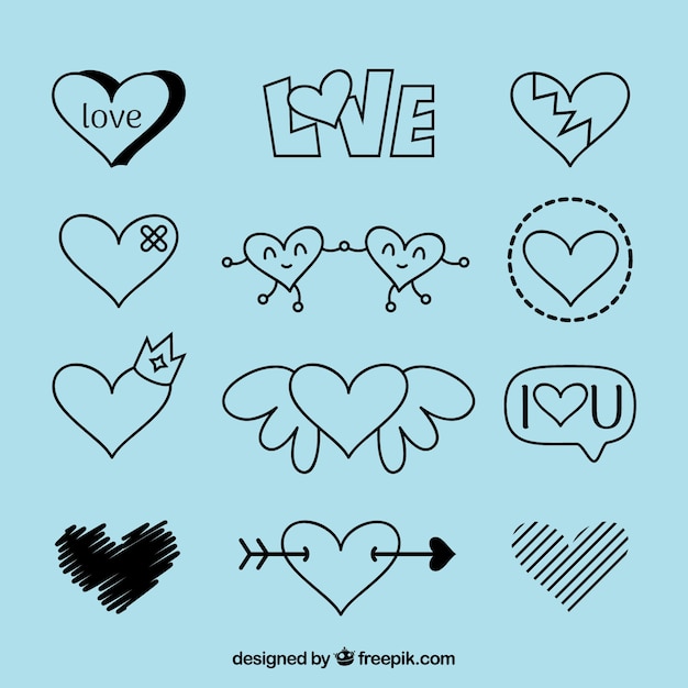 Bezpłatny wektor doodle kolekcja serca