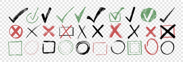 Bezpłatny plik Wektor doodle kredą ołówek znaki kontrolne węgiel kontrolny ikony i ołówek znaków kontrolnych