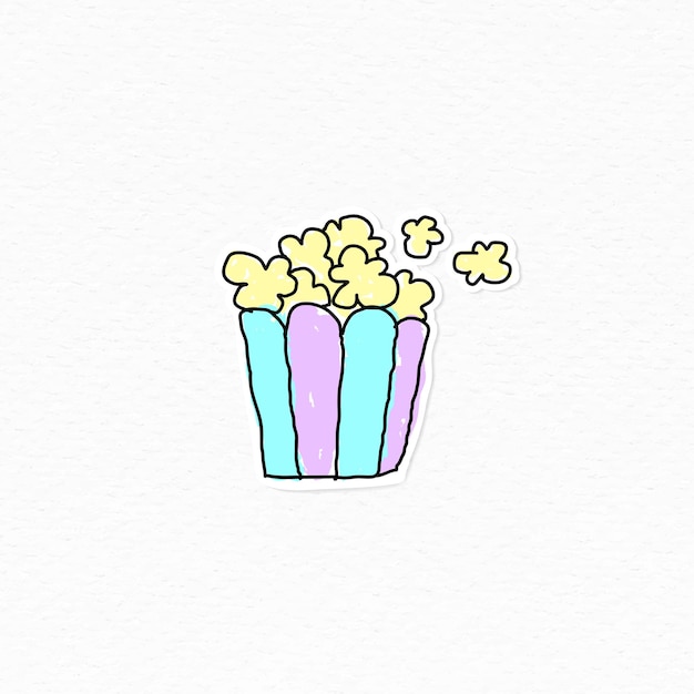 Bezpłatny wektor doodle naklejka dziennika popcorn z białą obwódką na białym tle wektora