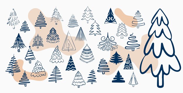 Doodle styl symboli choinki w kolekcji