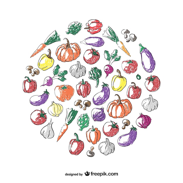 Bezpłatny wektor doodle sztuki koło warzywa