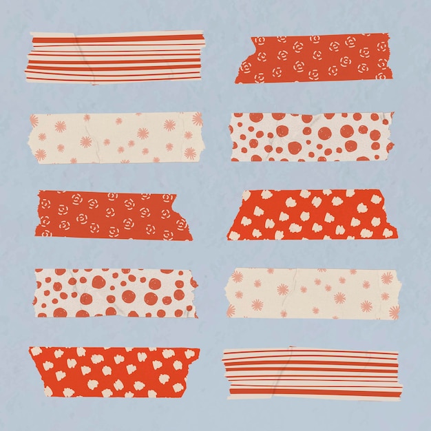 Doodle wzór washi tape clipart, czerwony pamiętnik naklejki wektor zestaw