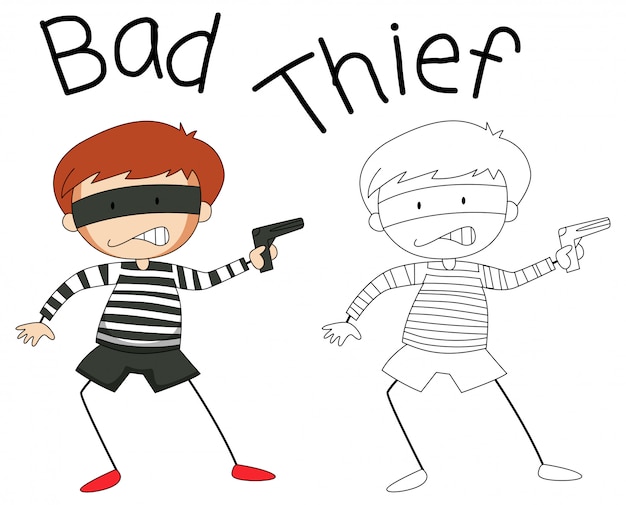 Bezpłatny wektor doodle zły złodziej charakter