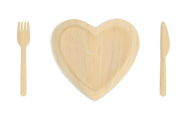 Drewniana płyta serca z widelcem i nożem