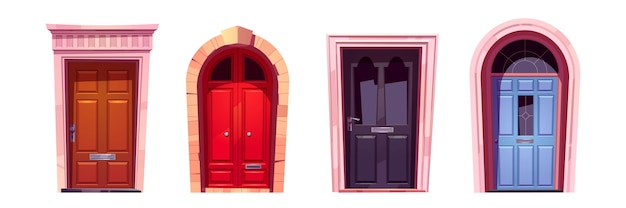 Drewniane Drzwi Z Kamiennymi Ościeżnicami, Metalowymi Uchwytami I Otworem Na Pocztę